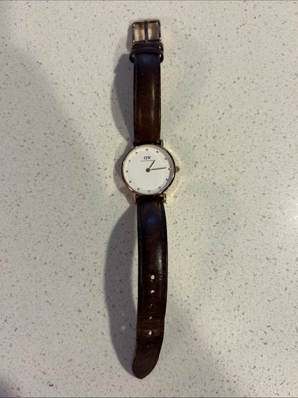 Daniel Wellington Brown Leather Strap Watch with Rose Gold Case and White Dial